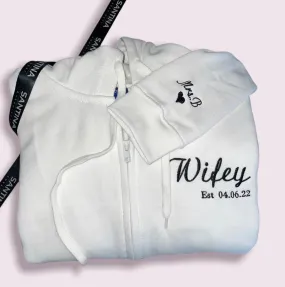 Personalized Zip-Up Hoodie for Wifey and Brides with Custom Embroidery