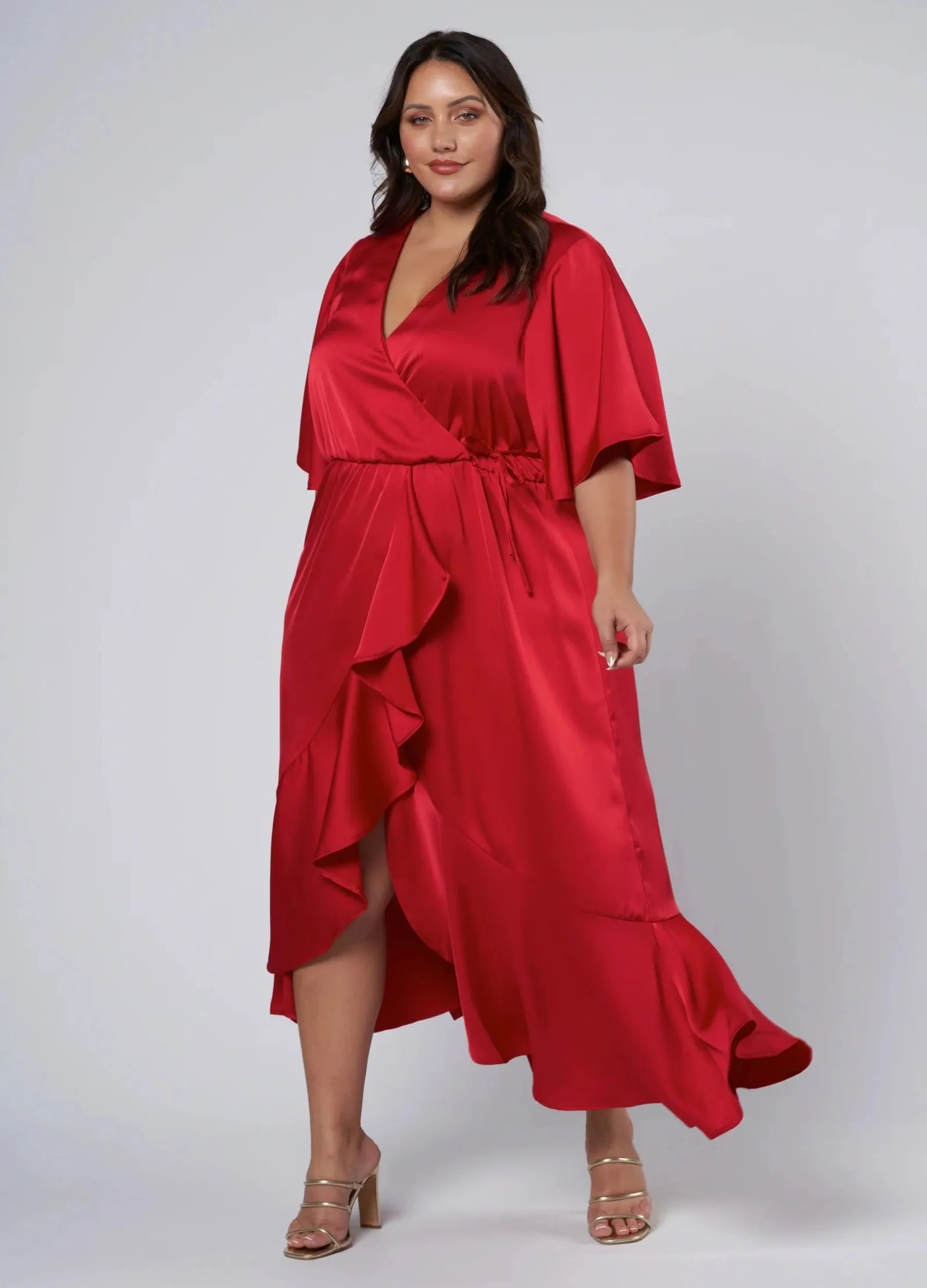 Pink Dusk - Short Sleeve Smouldering Wrap Maxi Dress