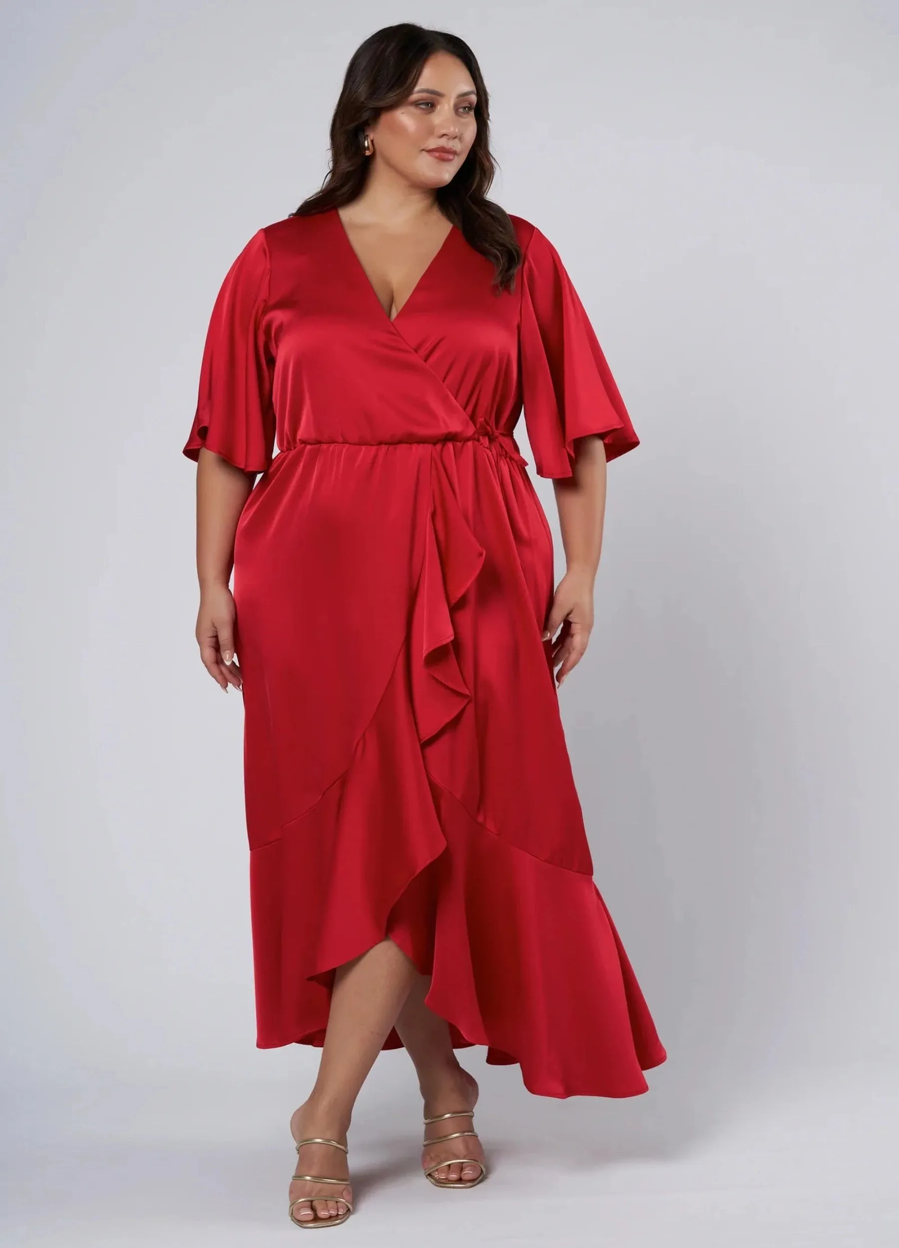 Pink Dusk - Short Sleeve Smouldering Wrap Maxi Dress