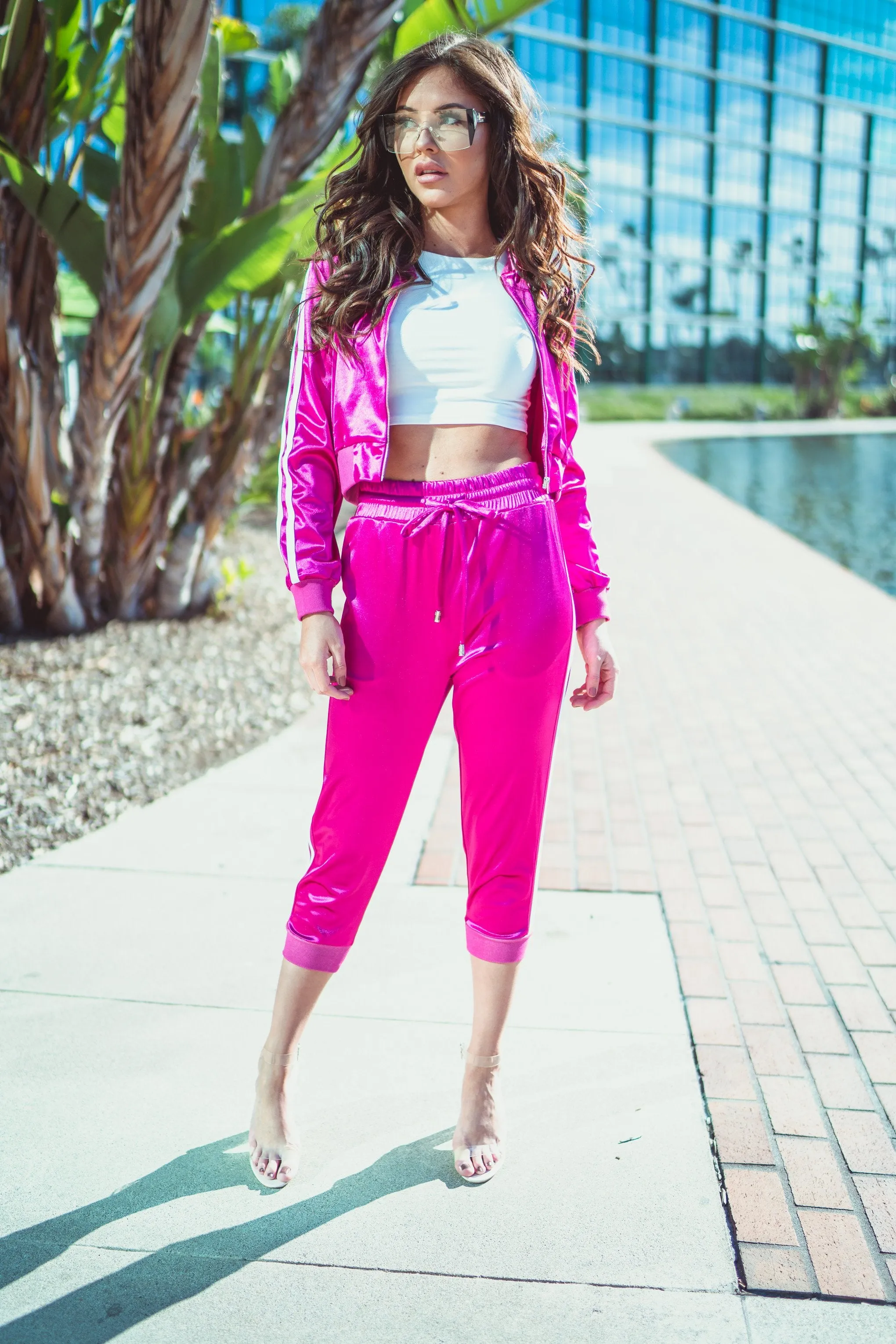 Pink Satin Co-Ord Tracksuit Jacket