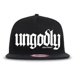 Pins & Bones Ungodly Goth Hat, Alternative Fashion, Black Gothic Snapback Hat, One Size Fits All