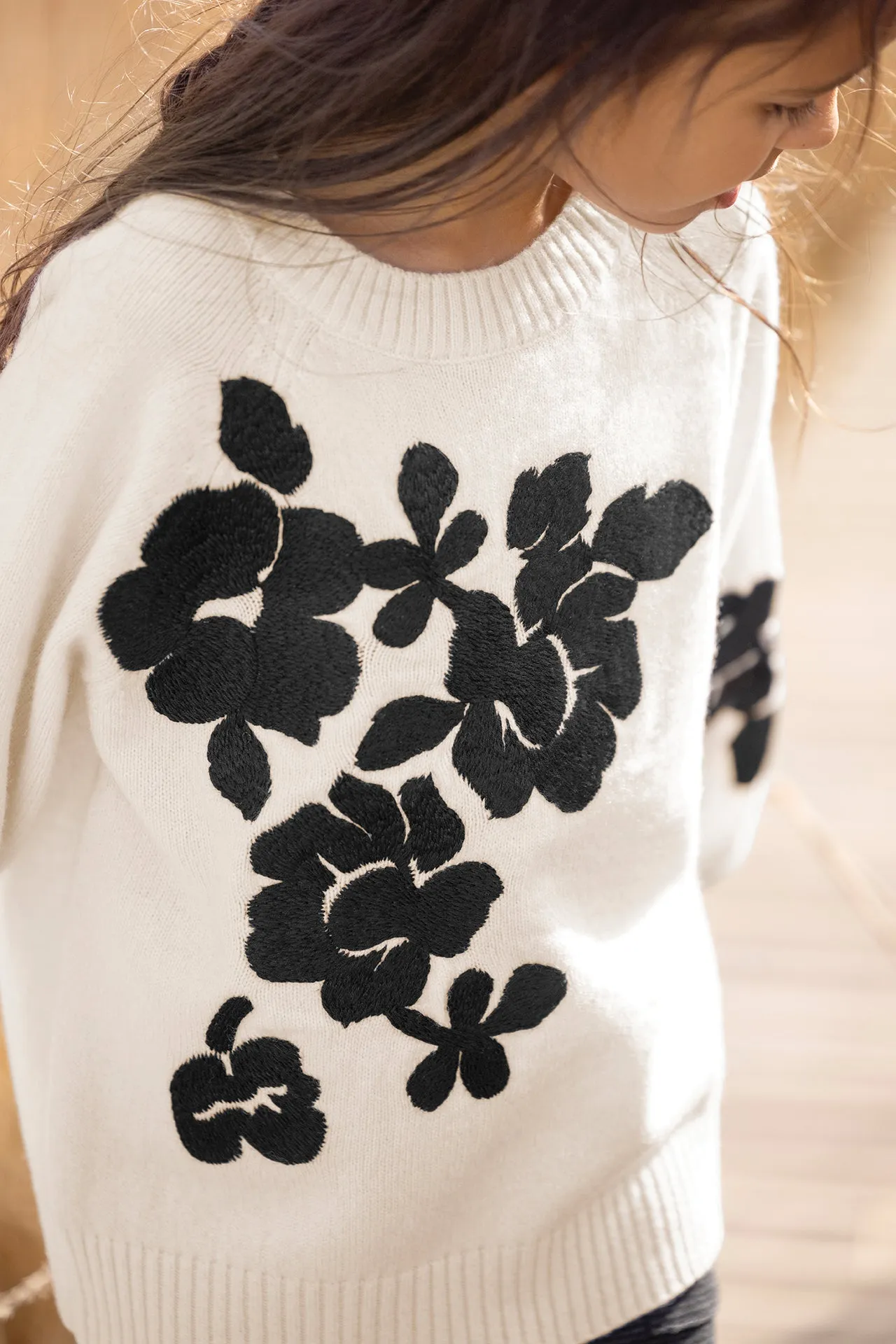 Pull - Ecru broderie fleurie