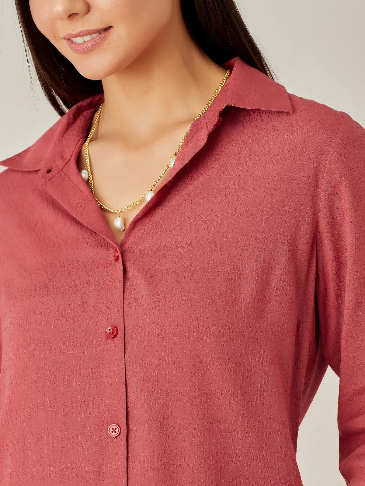 Regular Fit Textured Dobby Shirt for Ladies