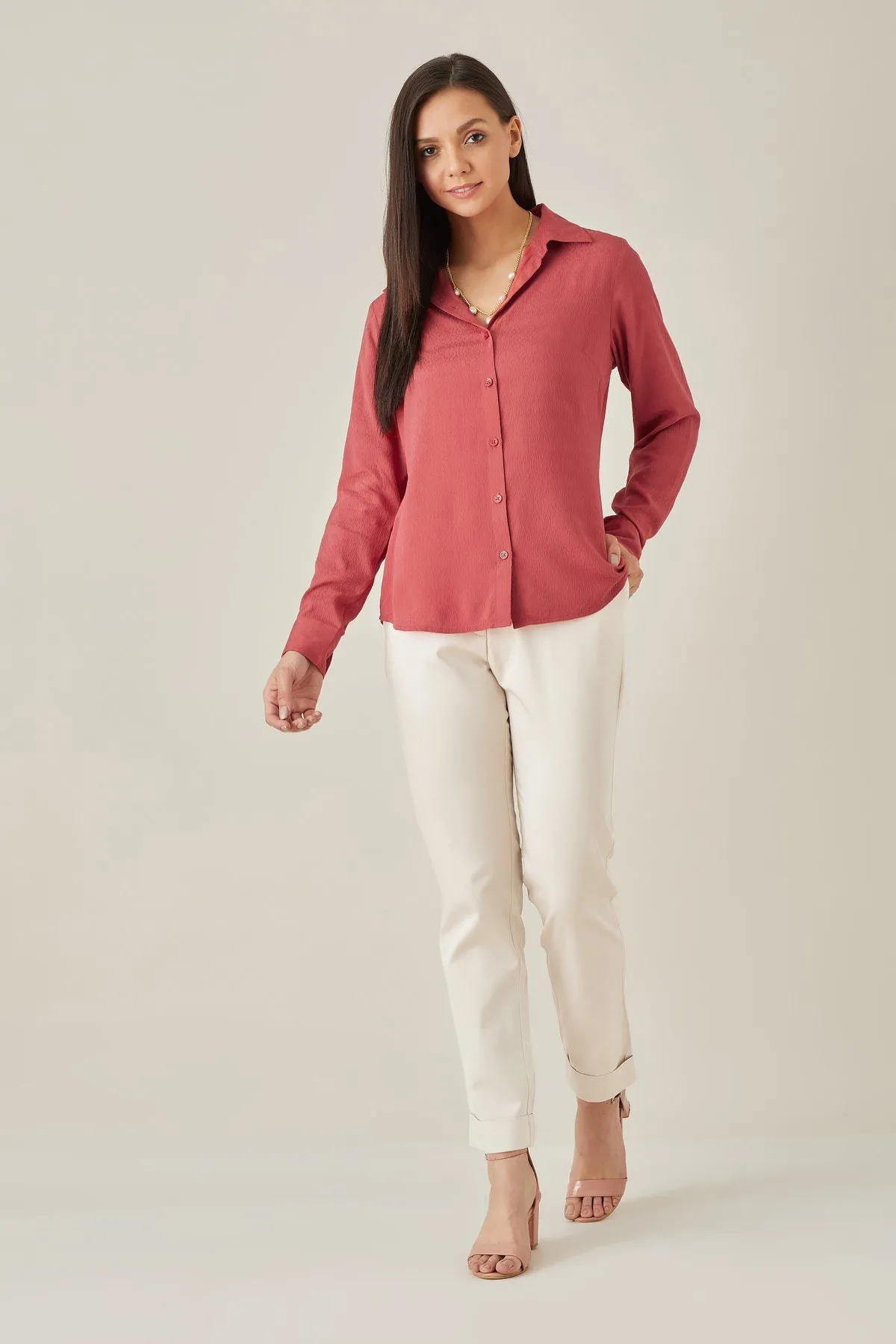 Regular Fit Textured Dobby Shirt for Ladies