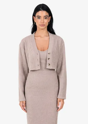 Rib Knit Lounge Cropped Cardigan Taupe