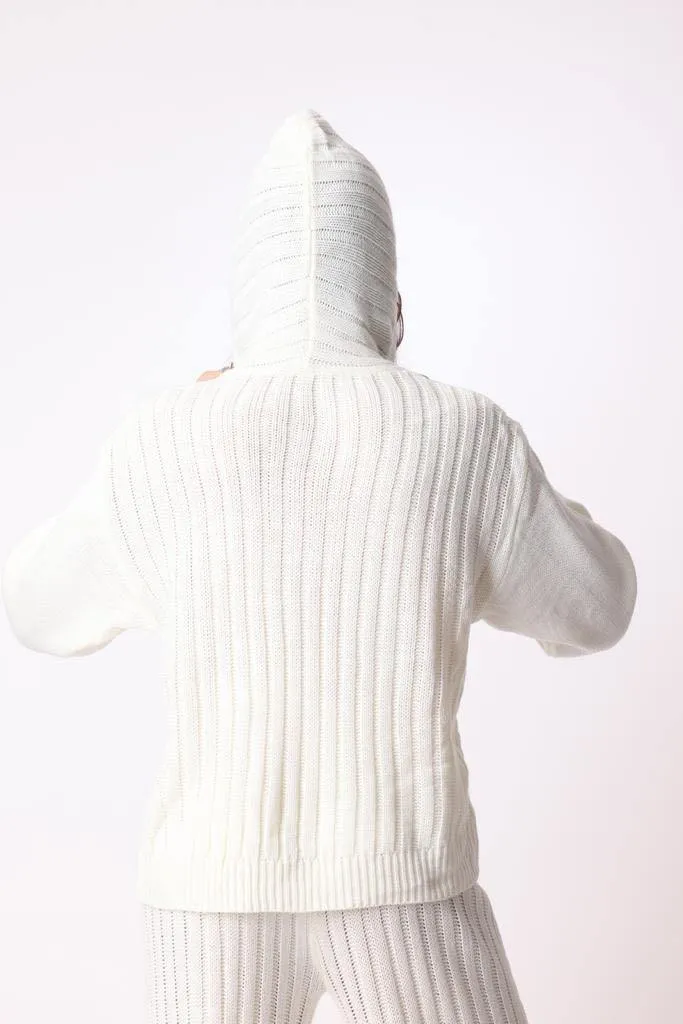 Ribbed Hoodie in White