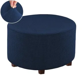 Round Ottoman Covers Dark Blue