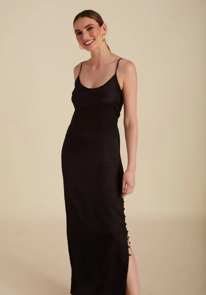 Ruby Spaghetti Strap Animal Maxi Dress In Black