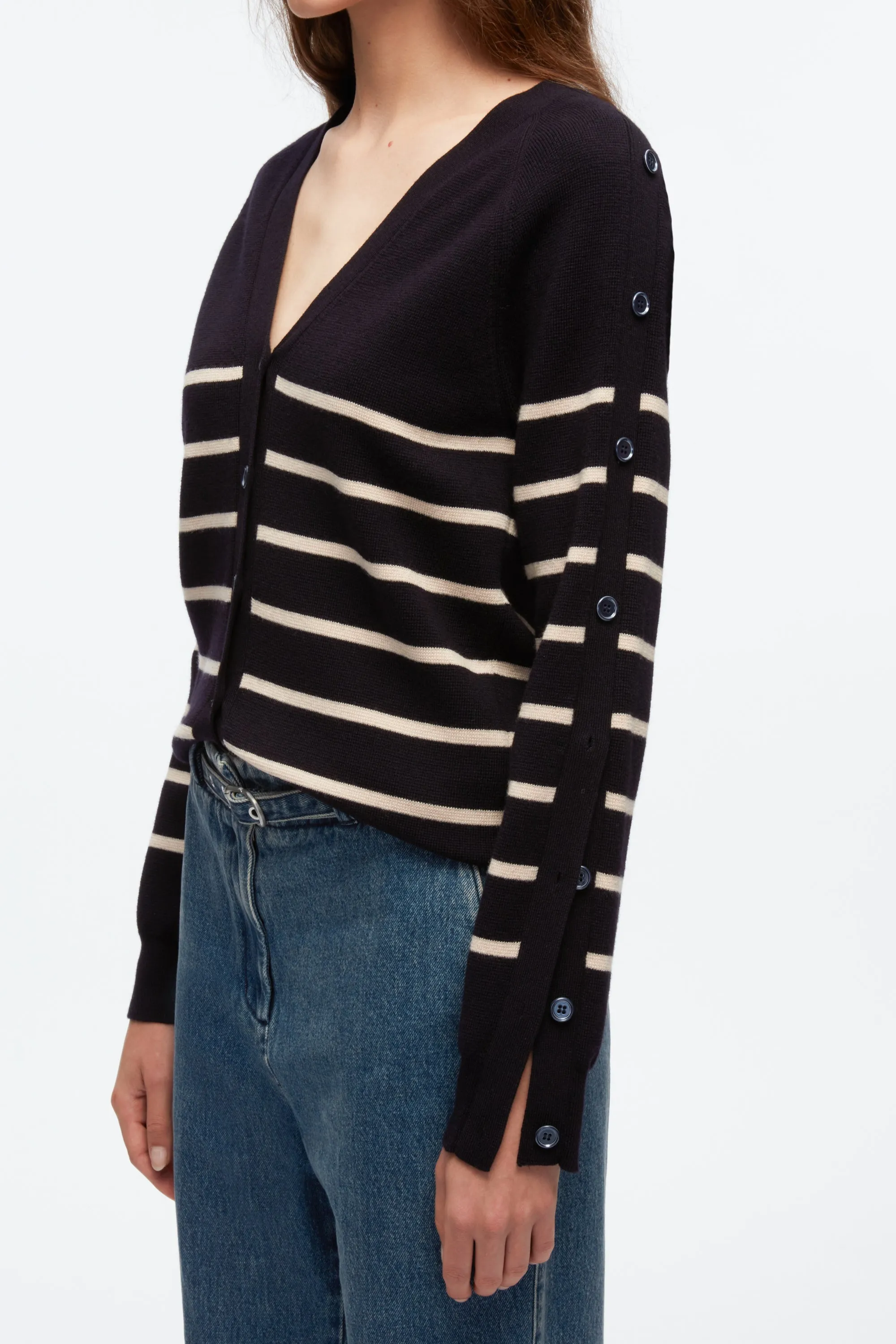 Sailor Stripe Button Sleeve Cardigan