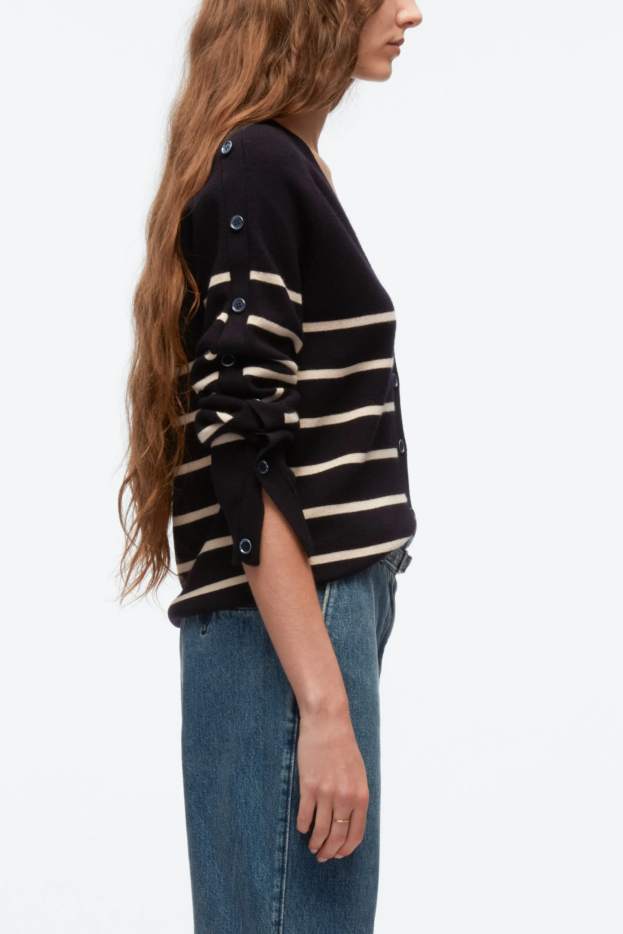 Sailor Stripe Button Sleeve Cardigan