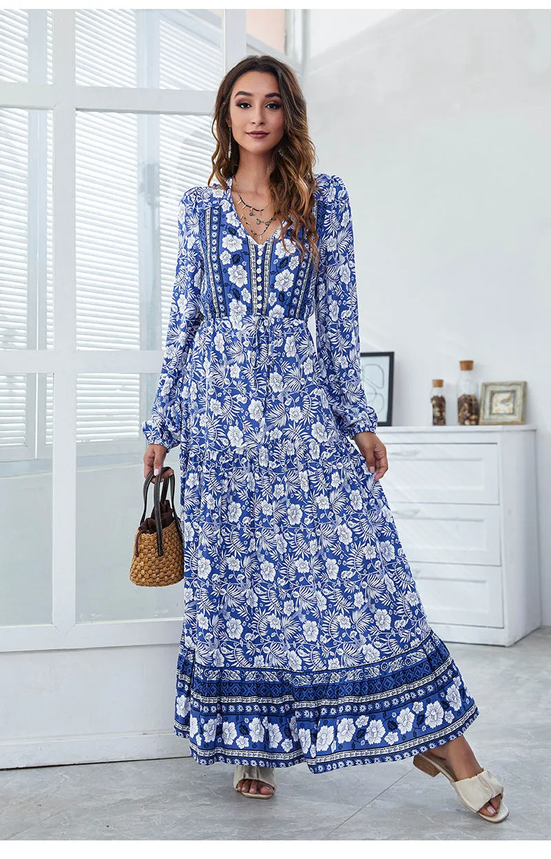 Santorini Printed Boho Maxi Dress