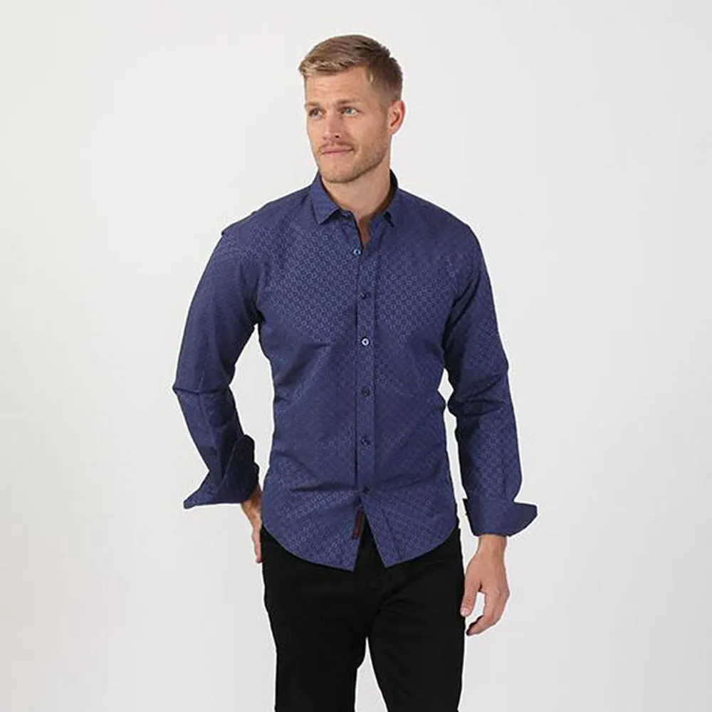 Sax Design Button Down Jacquard Shirt