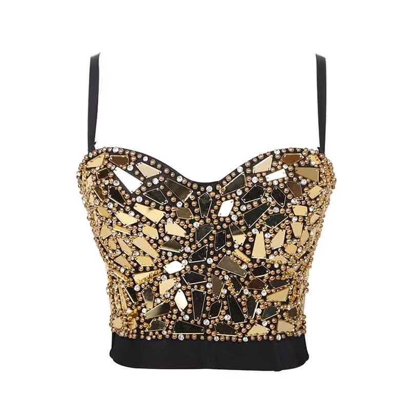 Sexy Rhinestone Bustier Crop Top Club Party Glitter Corset Top Bra