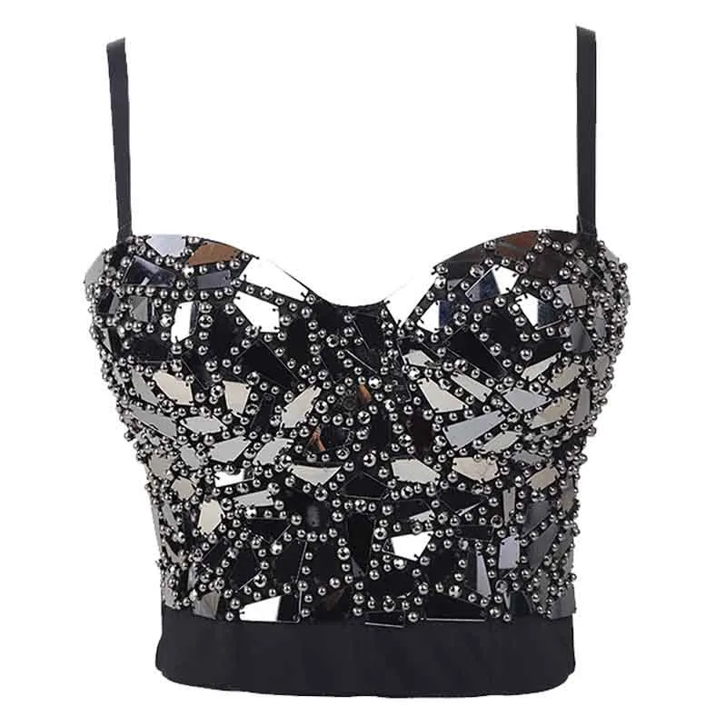 Sexy Rhinestone Bustier Crop Top Club Party Glitter Corset Top Bra