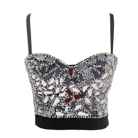 Sexy Rhinestone Bustier Crop Top Club Party Glitter Corset Top Bra