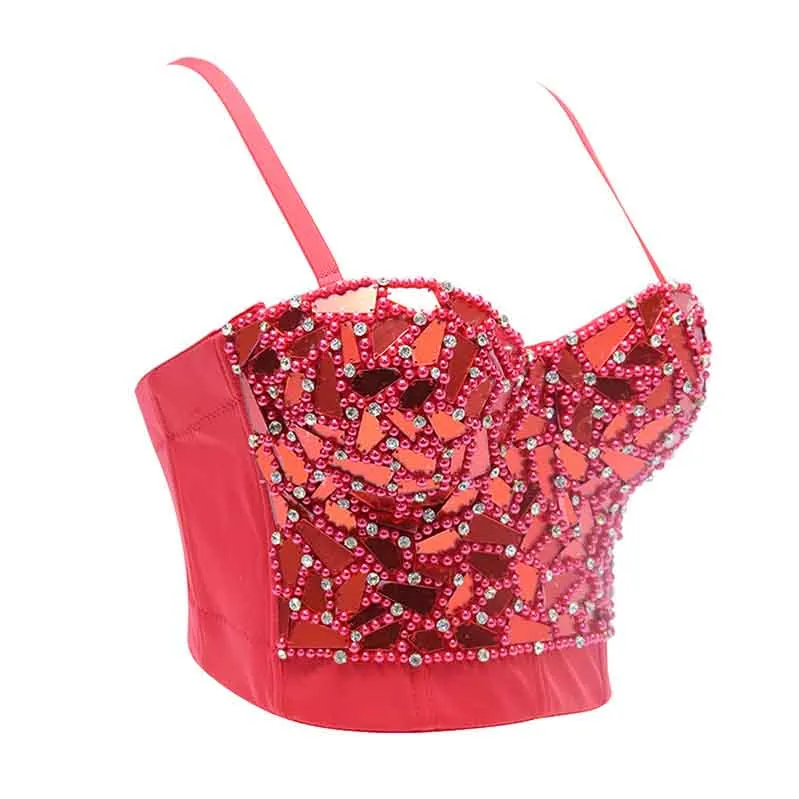 Sexy Rhinestone Bustier Crop Top Club Party Glitter Corset Top Bra