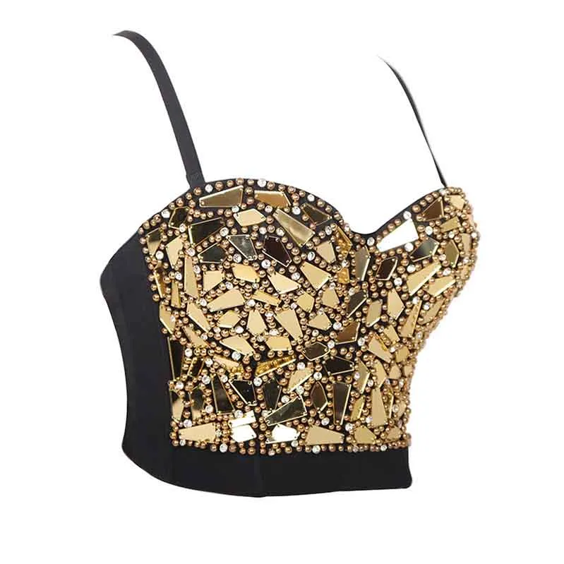 Sexy Rhinestone Bustier Crop Top Club Party Glitter Corset Top Bra