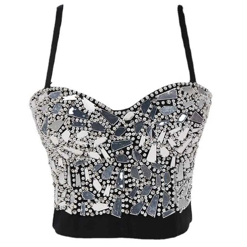 Sexy Rhinestone Bustier Crop Top Club Party Glitter Corset Top Bra