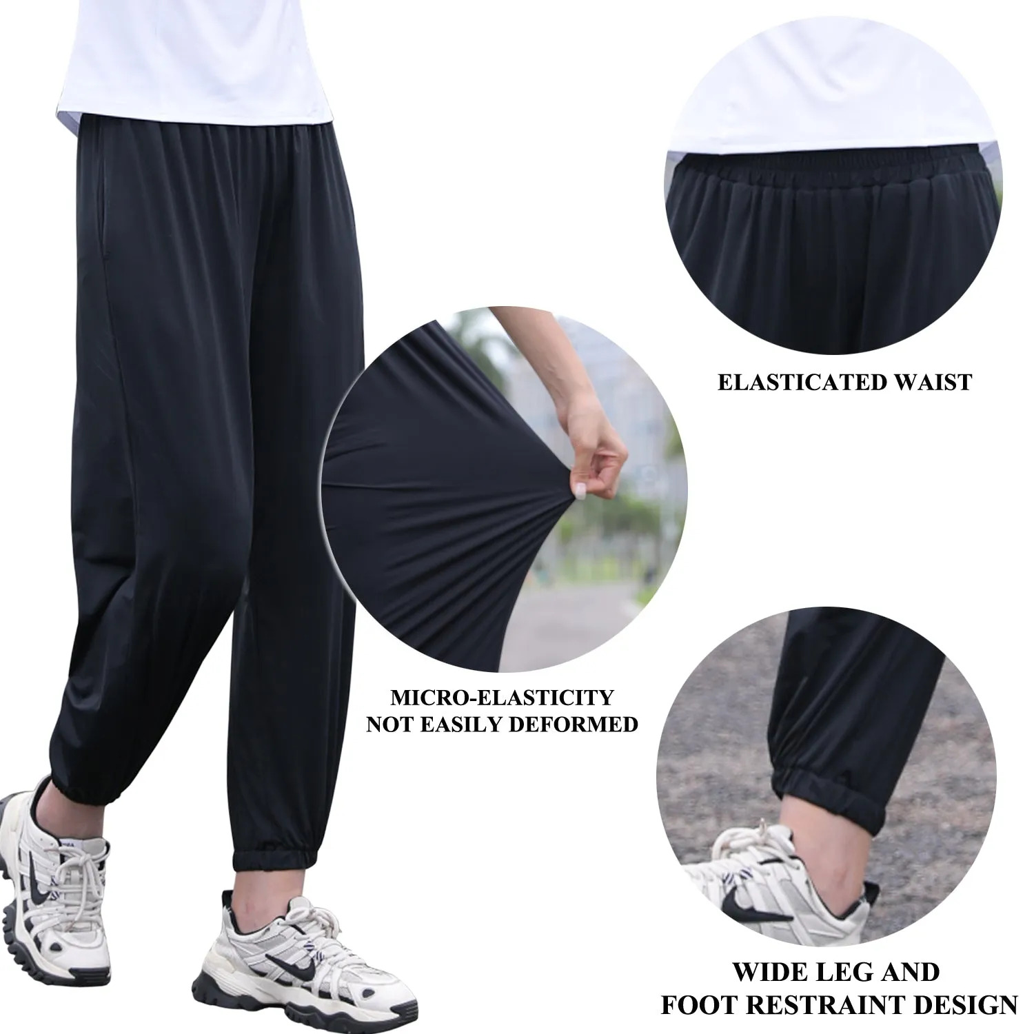 Sidiou Group Anniou UPF50  UV Protection Loose Casual Quick Dry Trousers Women's Breathable Ice Silk Pants Running Fitness Sport Wide Leg Pants