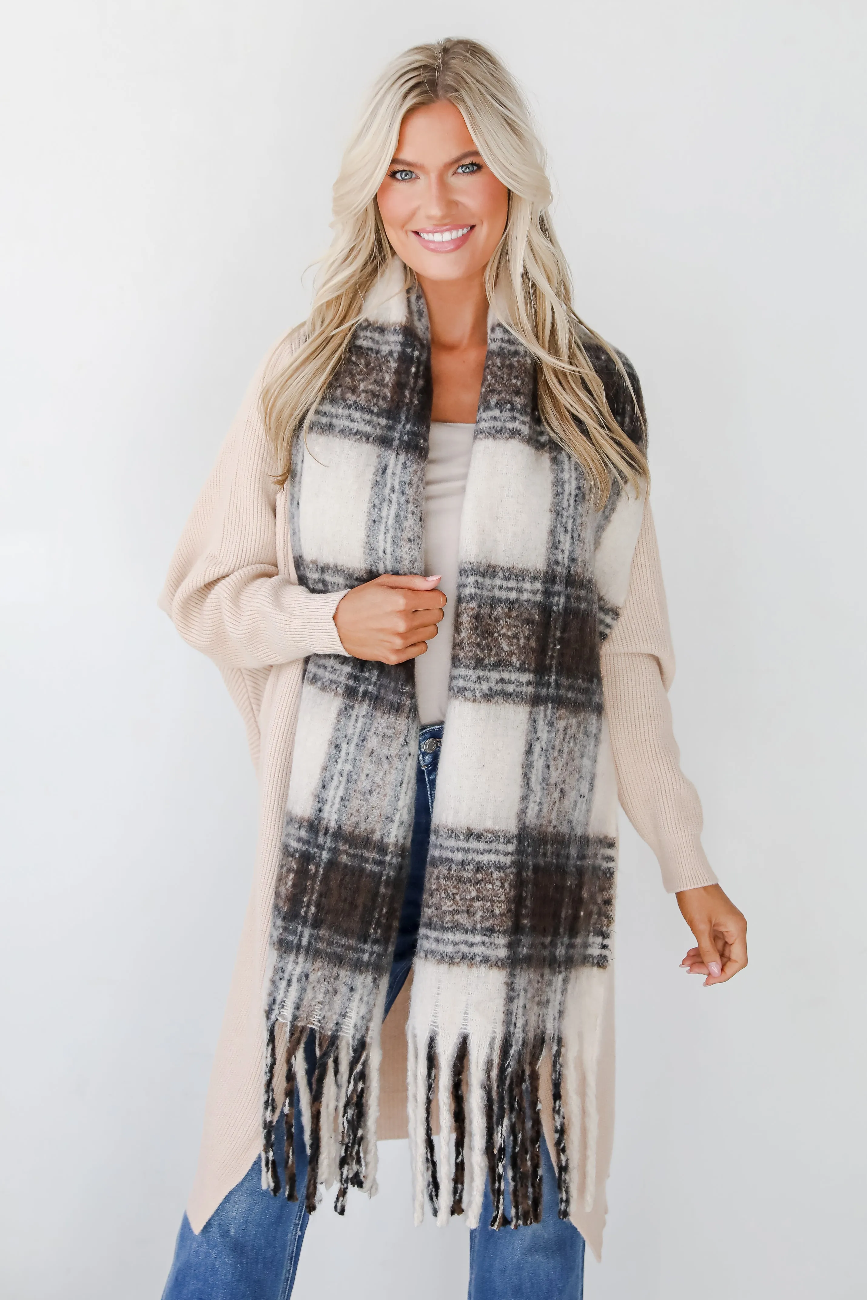 Snuggly Elevation Plaid Fringe Scarf - DOORBUSTER