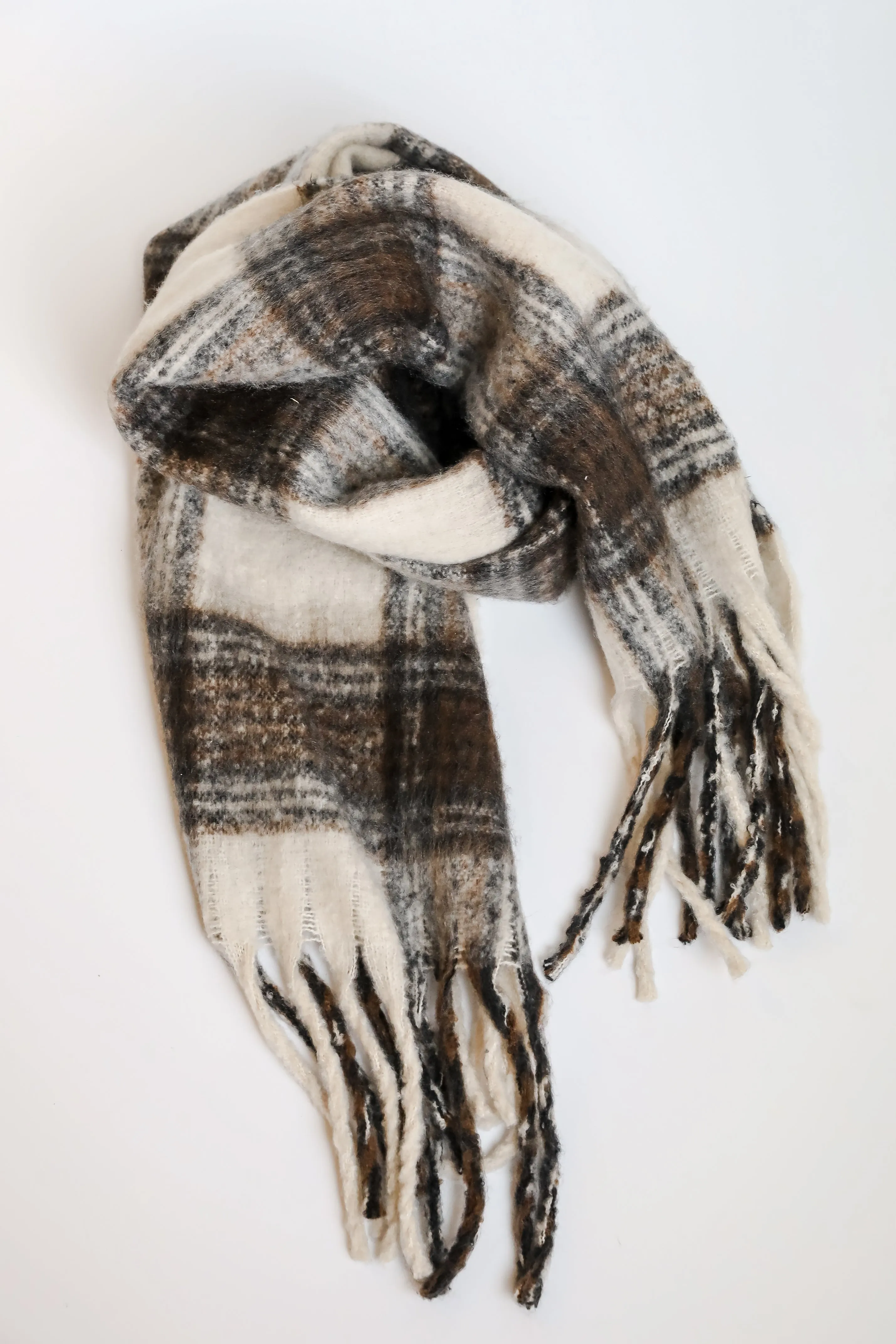 Snuggly Elevation Plaid Fringe Scarf - DOORBUSTER