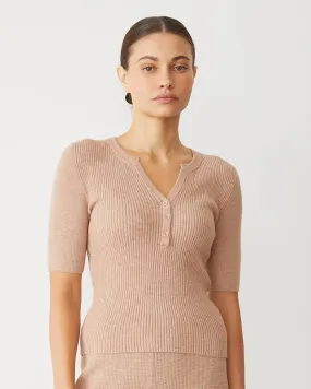 Softknit Rib Waffle Henley - Taupe