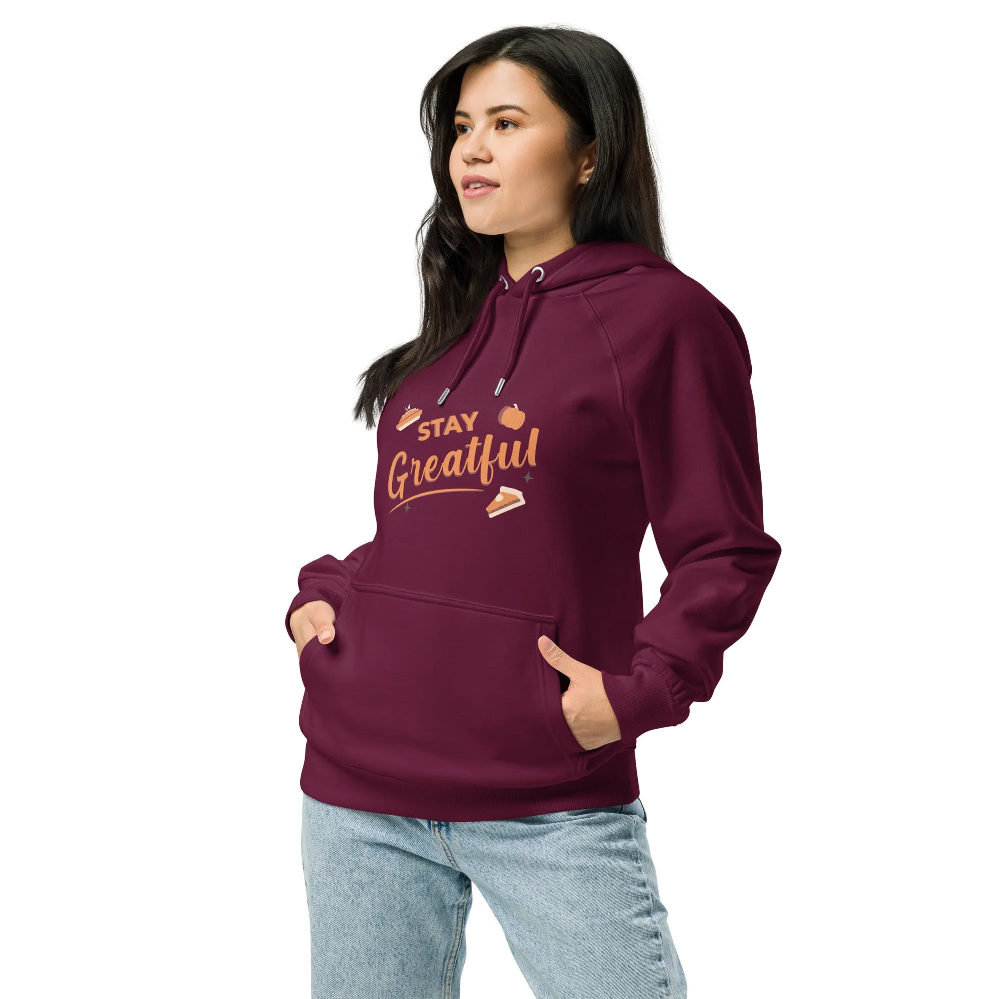 Stay Grateful Graphic Women Eco Raglan Hoodie