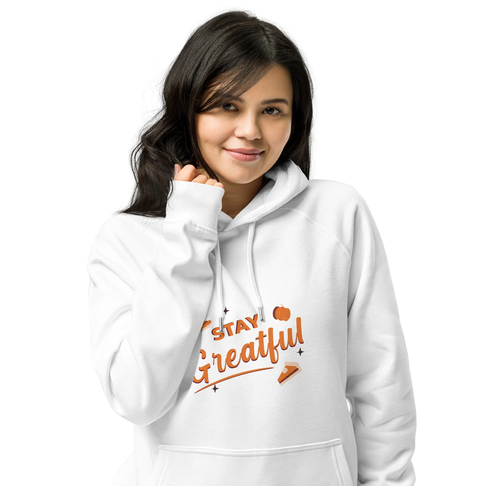 Stay Grateful Graphic Women Eco Raglan Hoodie