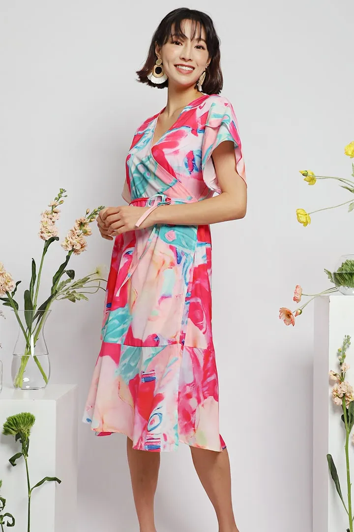 Steffy Wrap Dress in Pink Splash