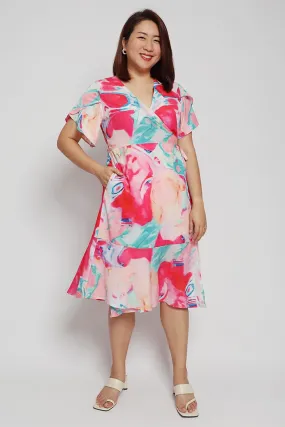 Steffy Wrap Dress in Pink Splash