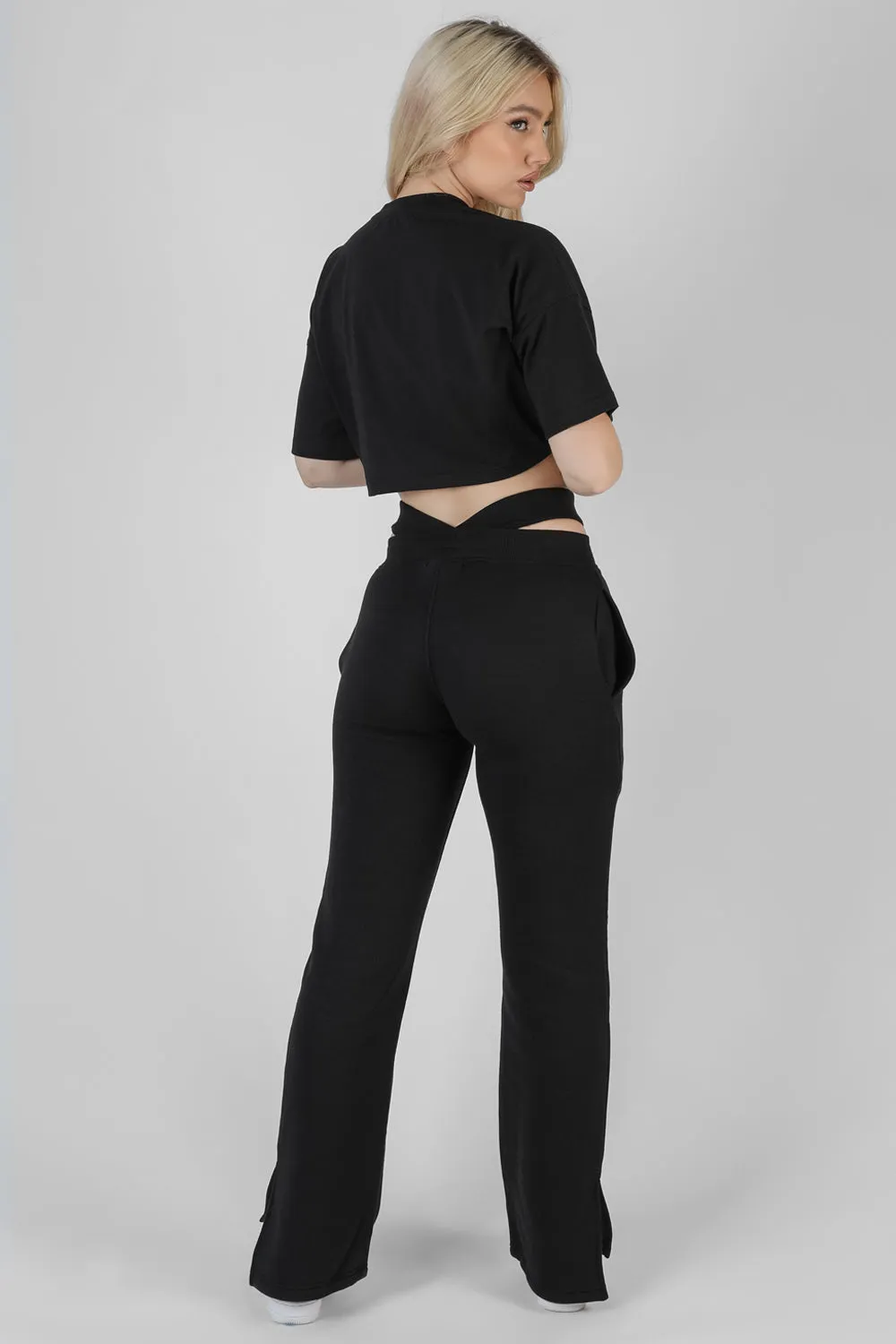 Strappy Waist Straight Leg Joggers Black