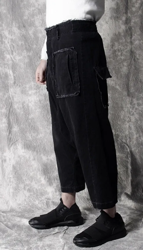 Stretchy Cotton Sarouel Big Front Pocket Drop Croth Pant Trouser