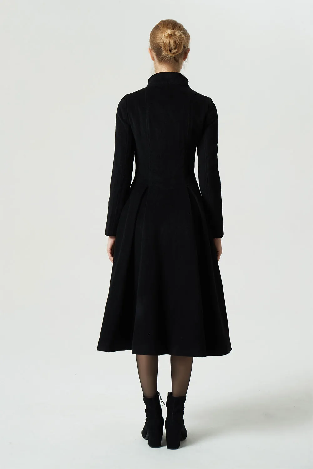 stylish long black wool coat for women 1978#