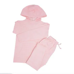 Sweet Bamboo Girls French Terry Jogger and Hoodie Set in PINK Chalk Lines Pattern