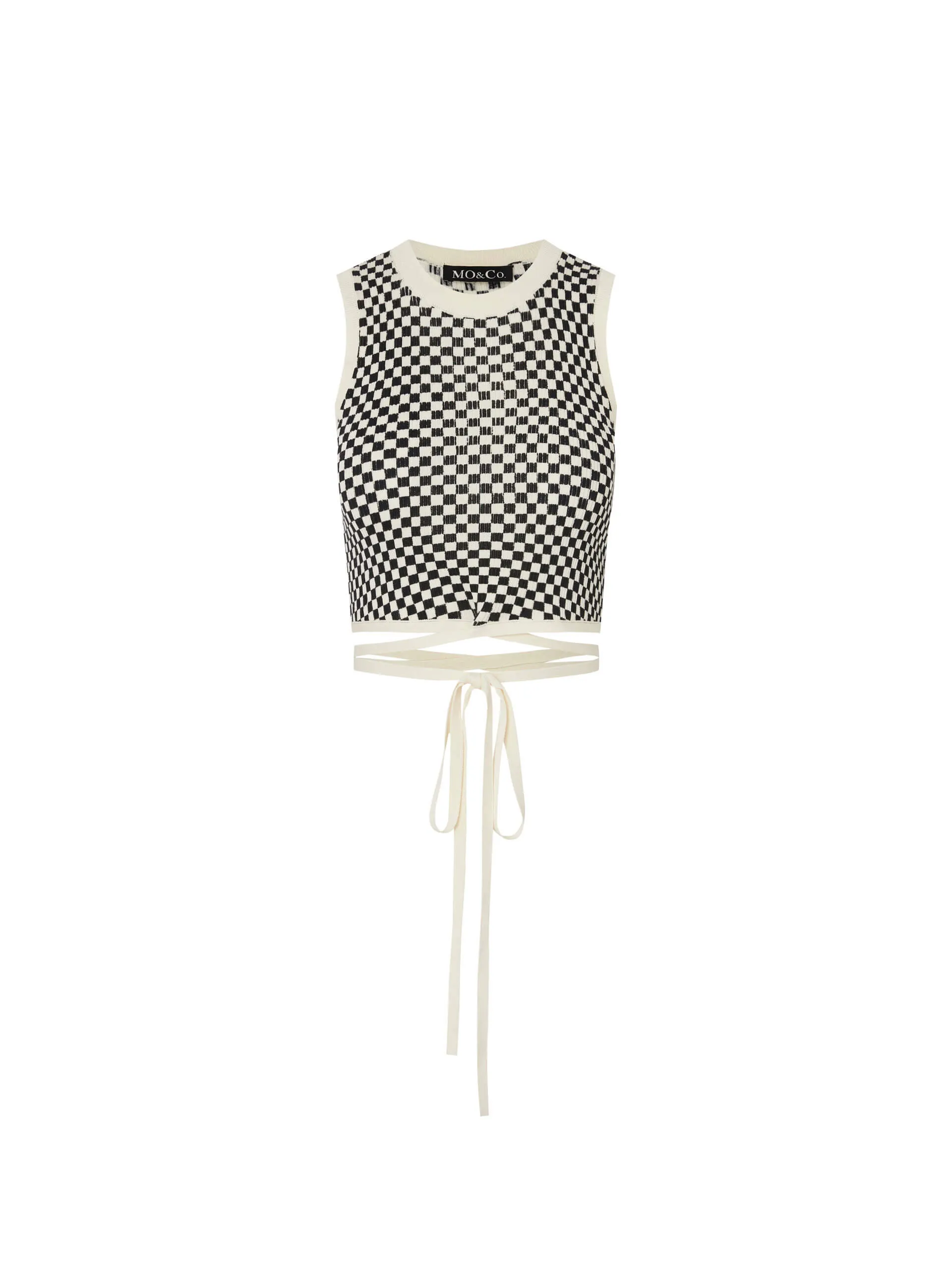 Tie Detail Checkered Tank Top