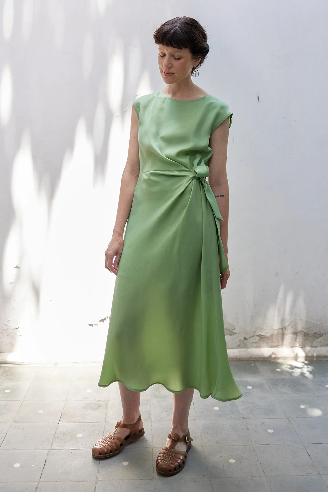 Tie-Waist Wrap Dress Cupro - Pesto