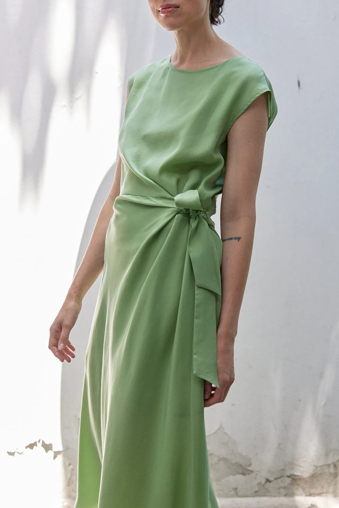 Tie-Waist Wrap Dress Cupro - Pesto