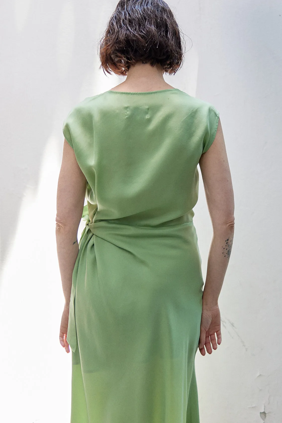 Tie-Waist Wrap Dress Cupro - Pesto