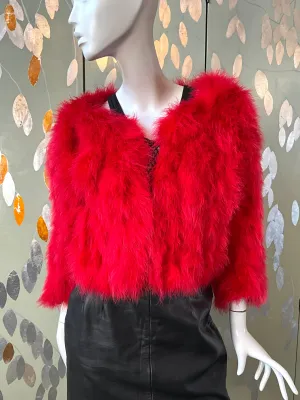 Veronique Young Red Marabou Feather Cropped Jacket, W Collection, Medium