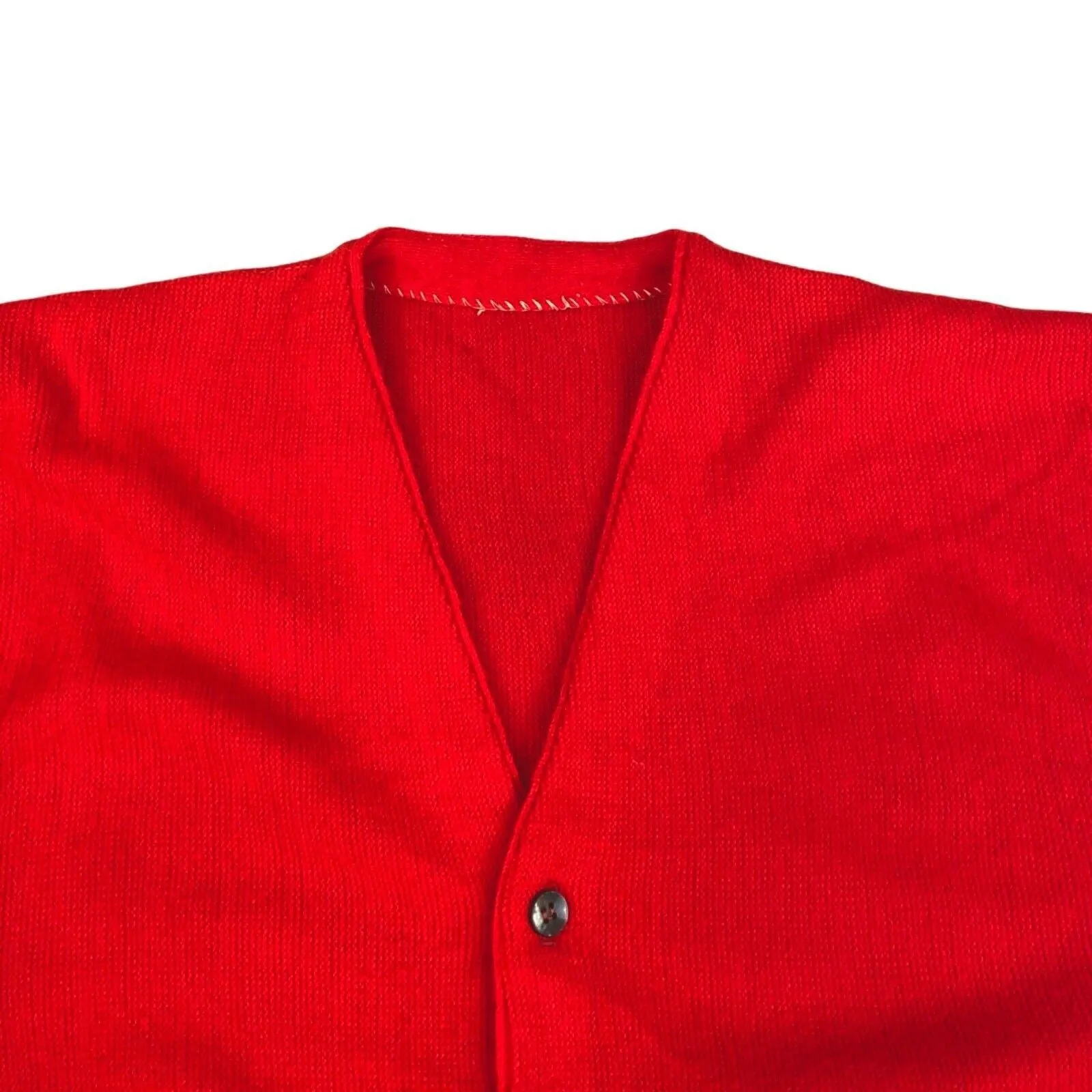 Vintage 80s Red Handmade Wool Knit Button Down Cardigan 12 14 M