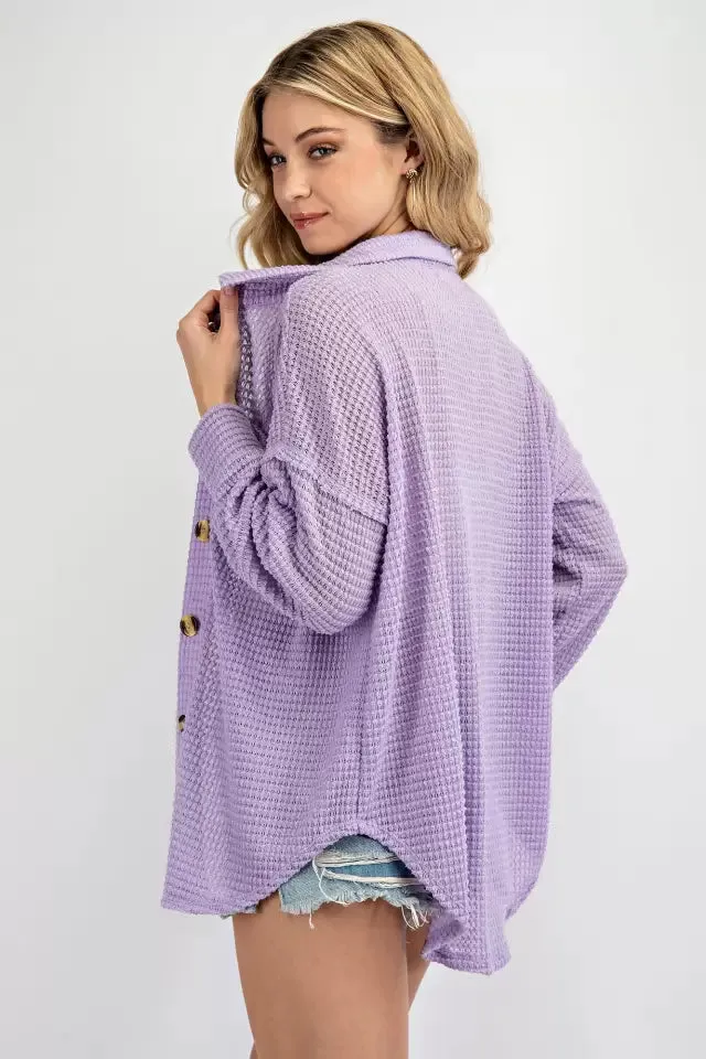 Waffle button up top- lilac