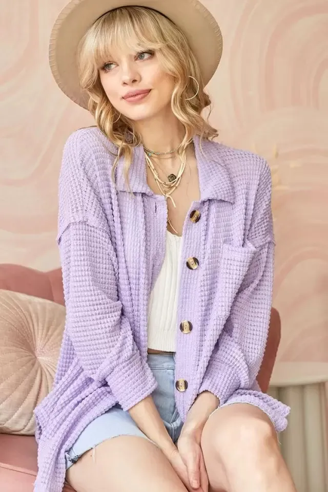 Waffle button up top- lilac