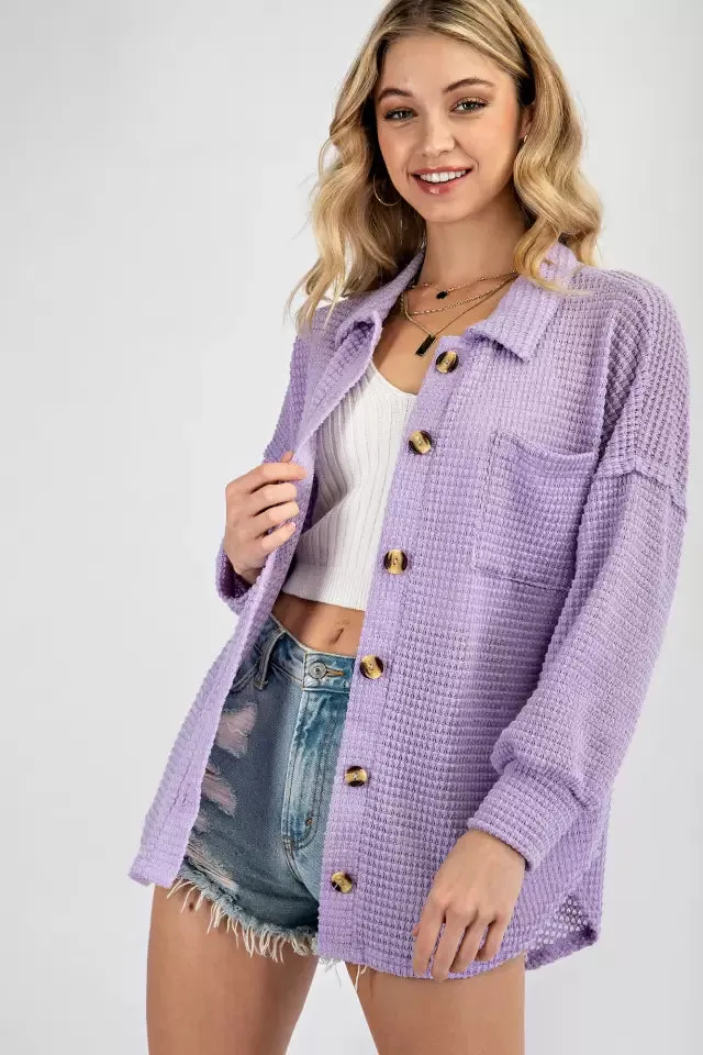 Waffle button up top- lilac