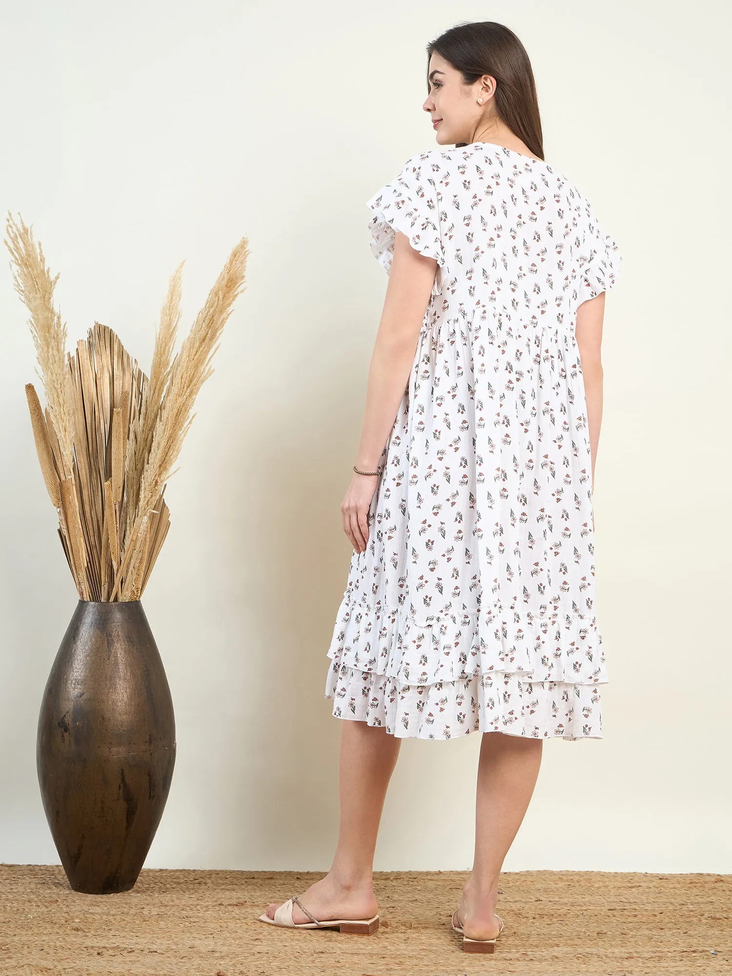 White Blossoming Maternity Floral Dress