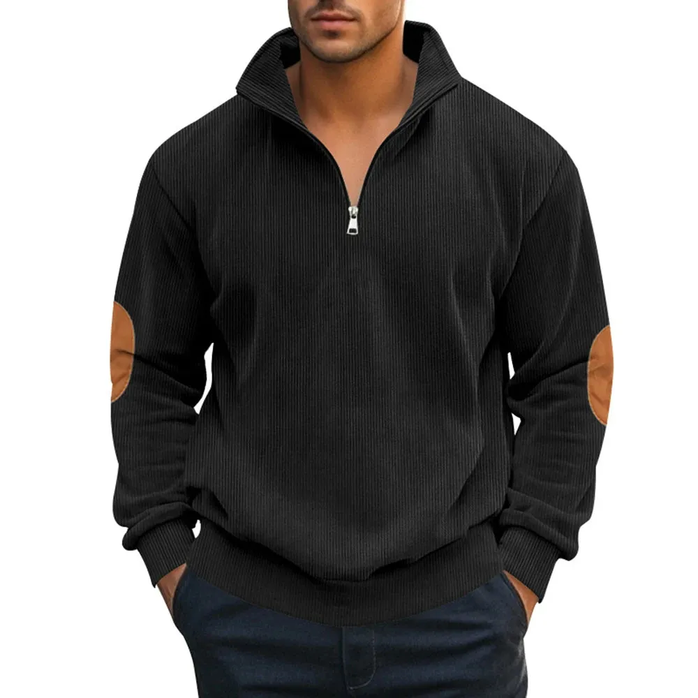 Wiaofellas  -  Mens Hoodie Half Zipper Corduroy Long Sleeved Sweatshirt Autumn Casual Gym Sports Versatile Jogging Hommes Baggy Hoodie Clothing