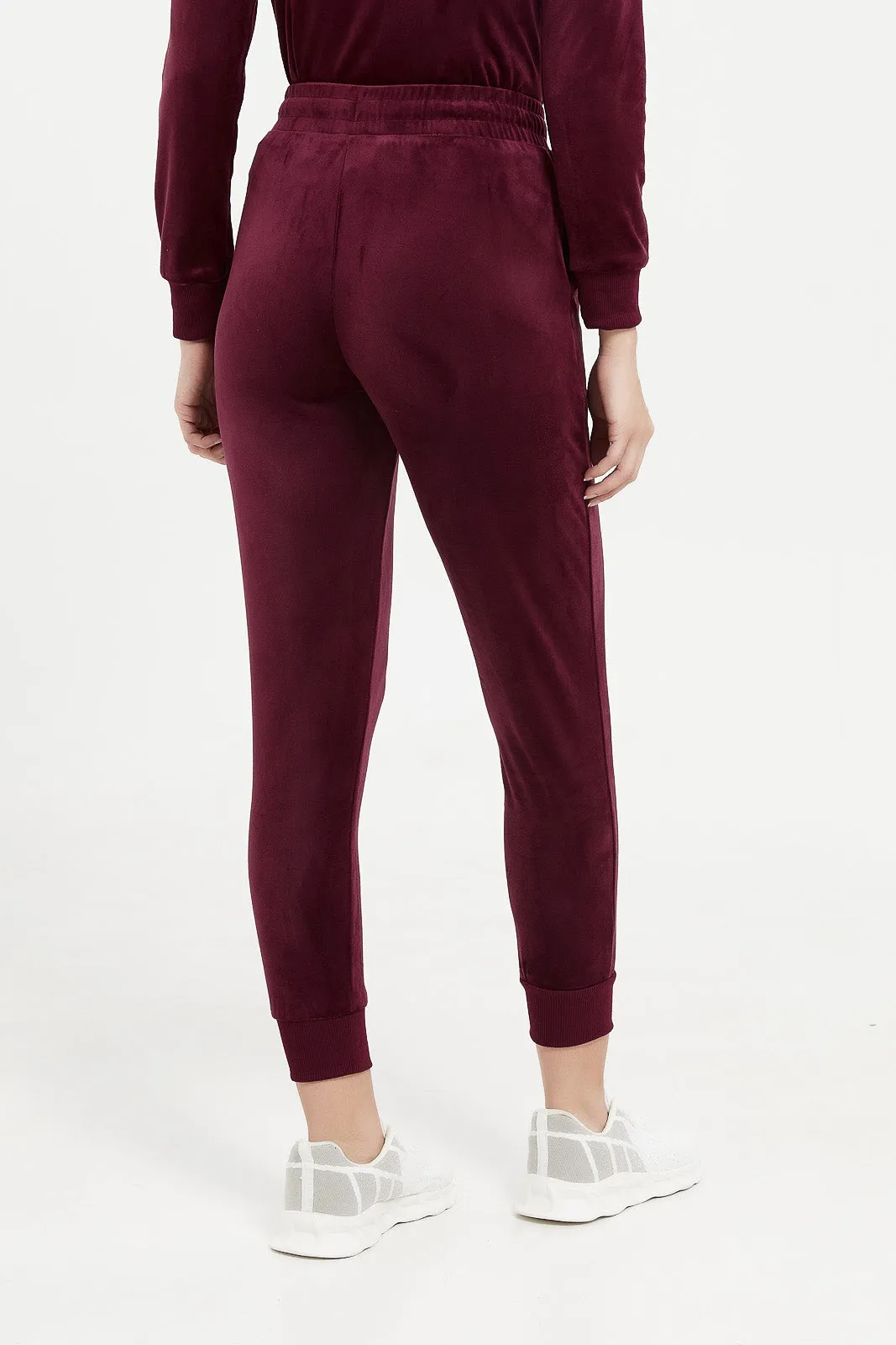 Women Burgundy Active Velour Jogger