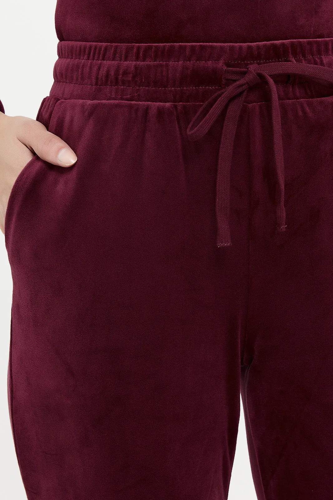 Women Burgundy Active Velour Jogger