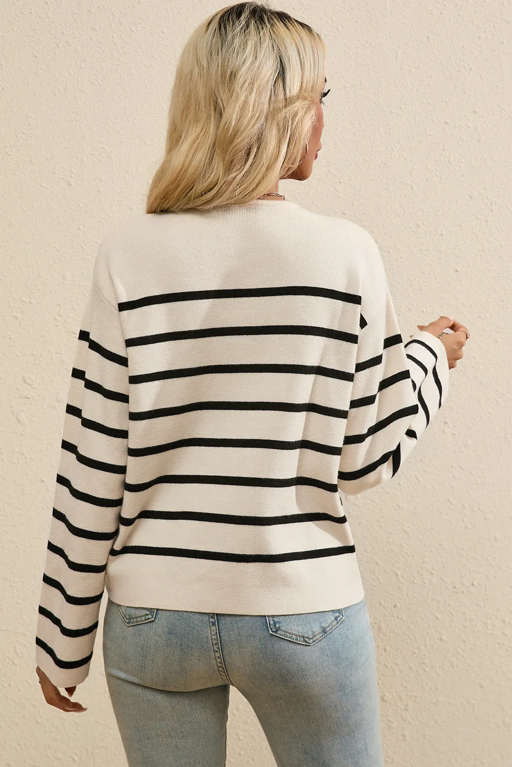 Women's Black Stripe Flap Pocket Button Up Cardigan