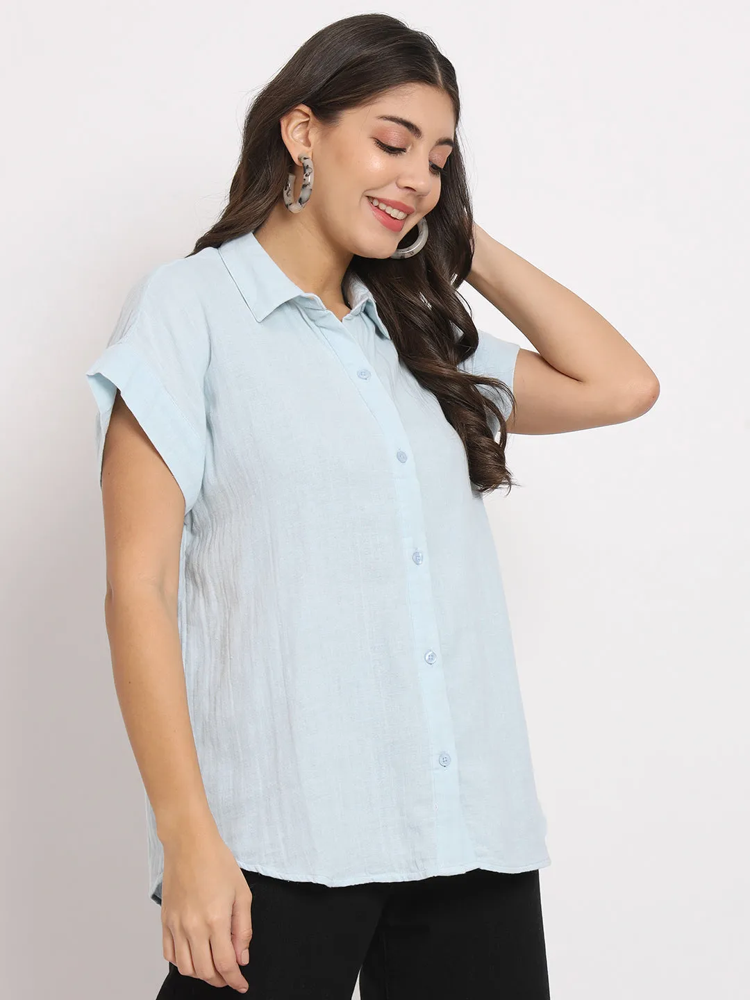 Women's Cotton Blue Casual Shirt