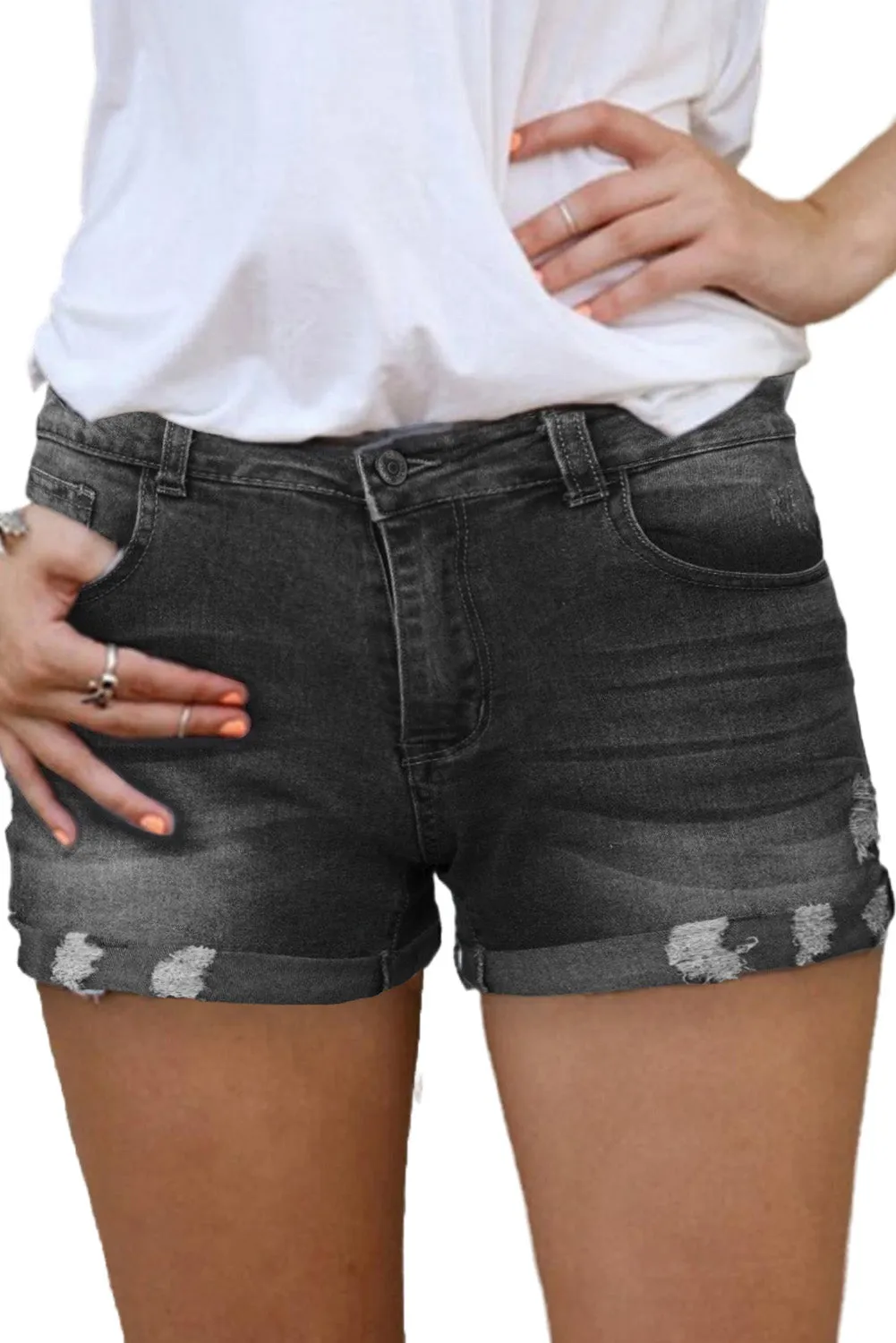 Women's Denim Shorts Summer Mid Rise Distressed Jean Shorts